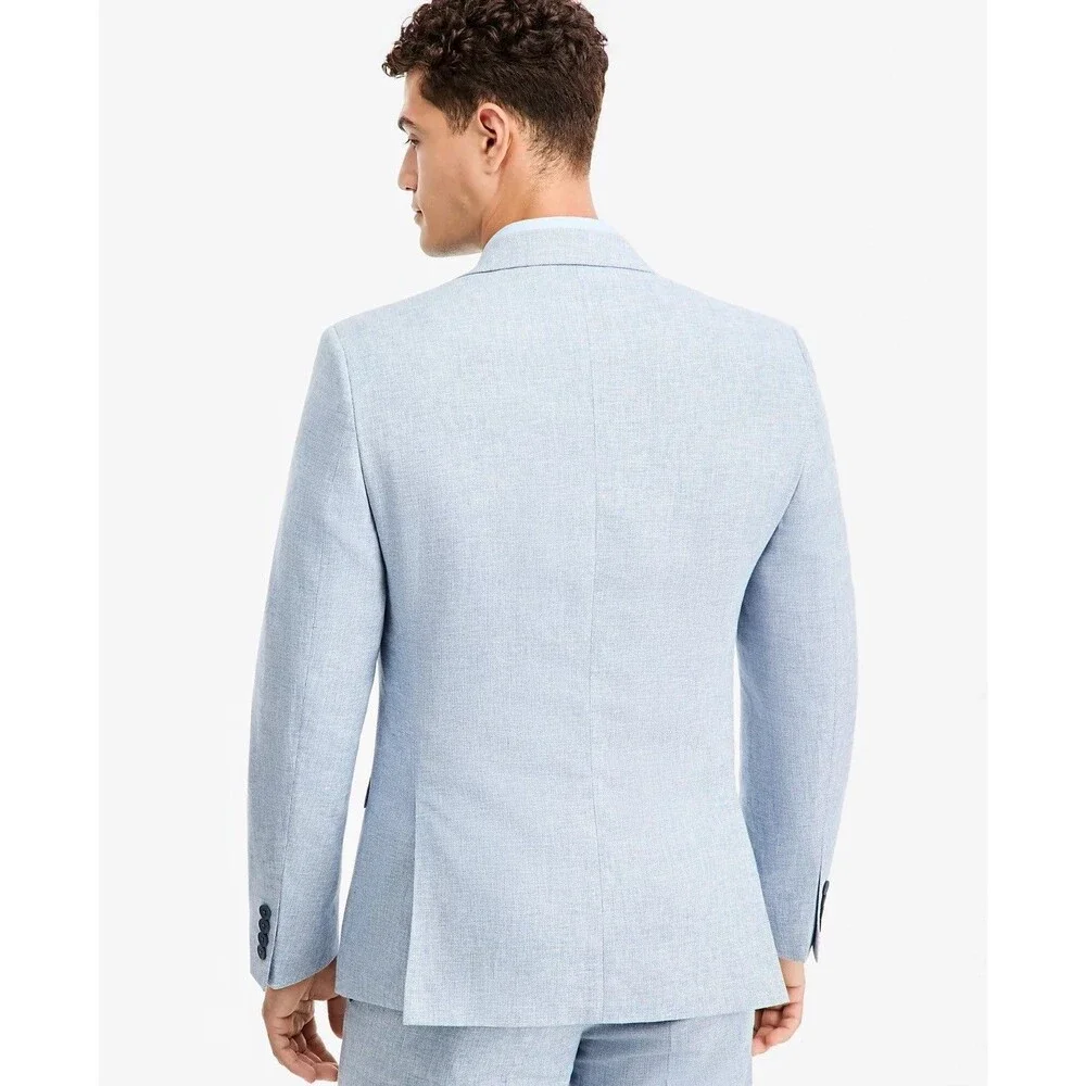 $495 NEW BAR III MENS 38R BLUE LINEN SLIM 2 PIECE SUIT WITH DRESS PANTS 30X30